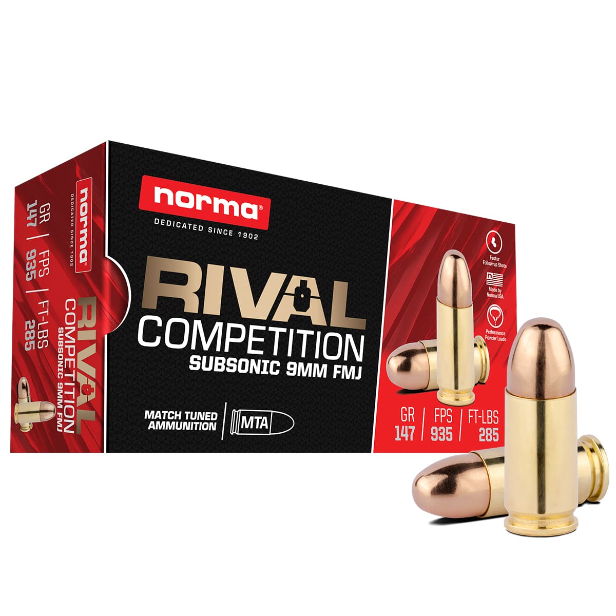 ma 9mm Luger Rival 147 Grain Full Metal Jacket(FMJ) Subsonic Ammo