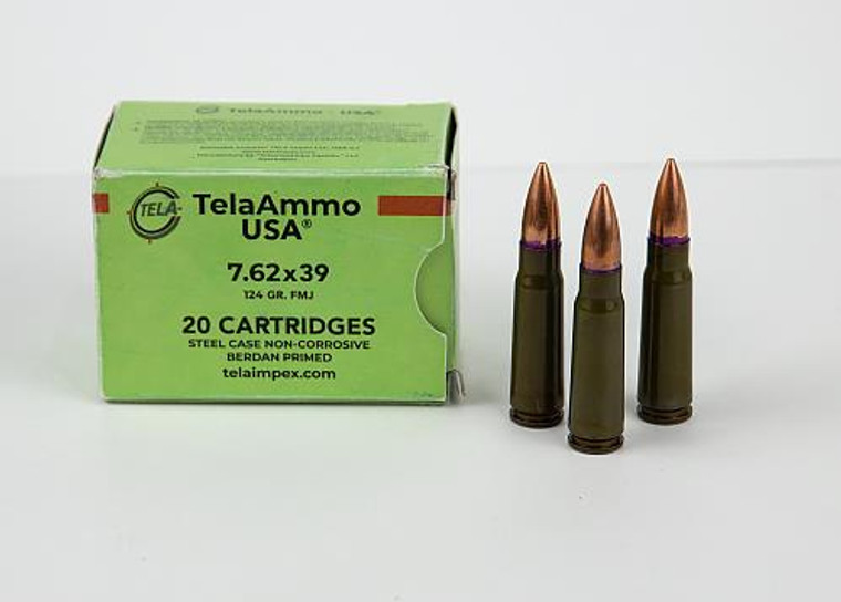 aAmmo 7.62x39 124 Grain Full Metal Jacket(FMJ) Non Corrosive Steel Cased Ammo