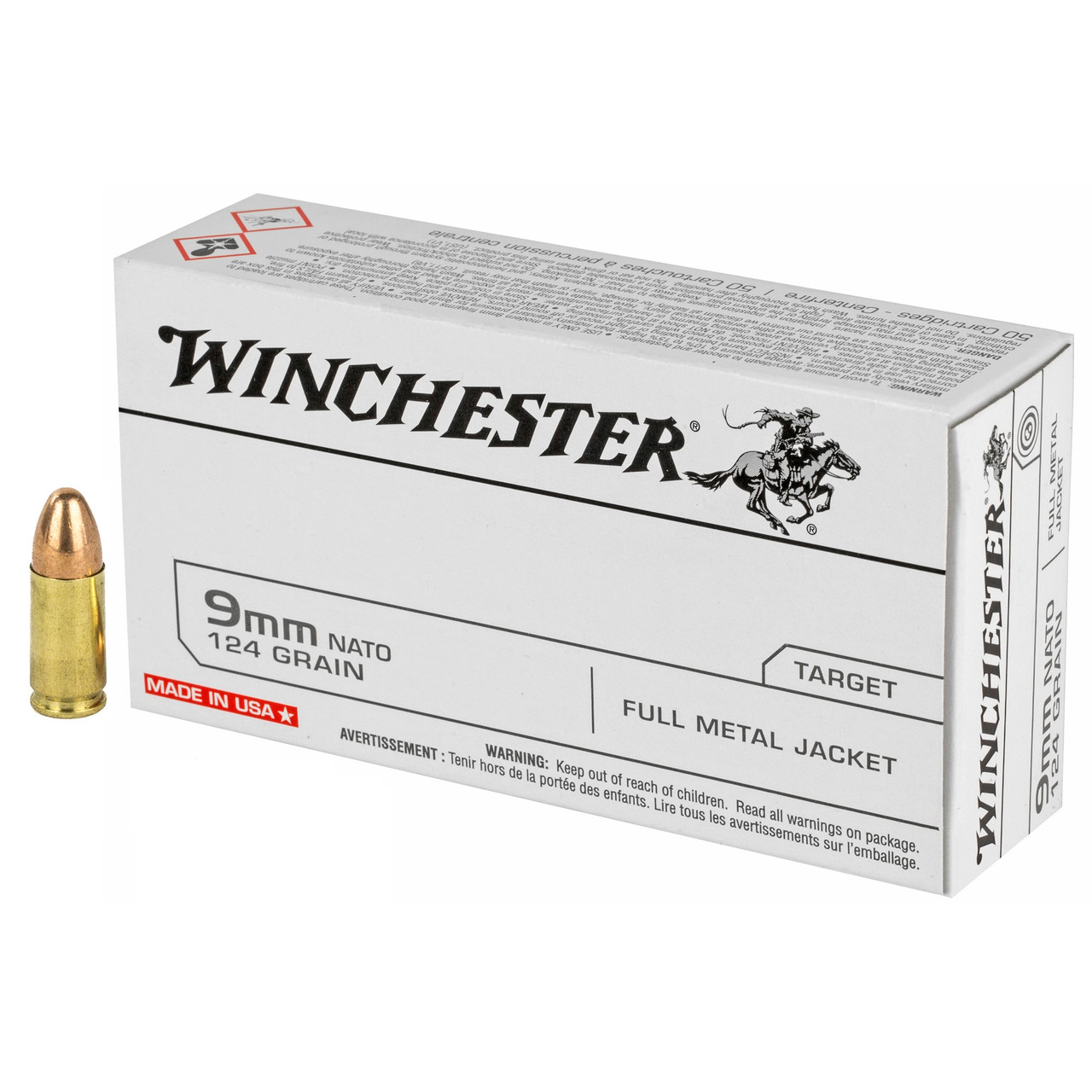 Winchester USA Pistol Ammo 9mm NATO 124 Gr. FMJ 50 Rd. 1200 FPS chester USA Pistol 9mm NATO 124 Gr. FMJ 50 Rd. 1200 FPS Ammo