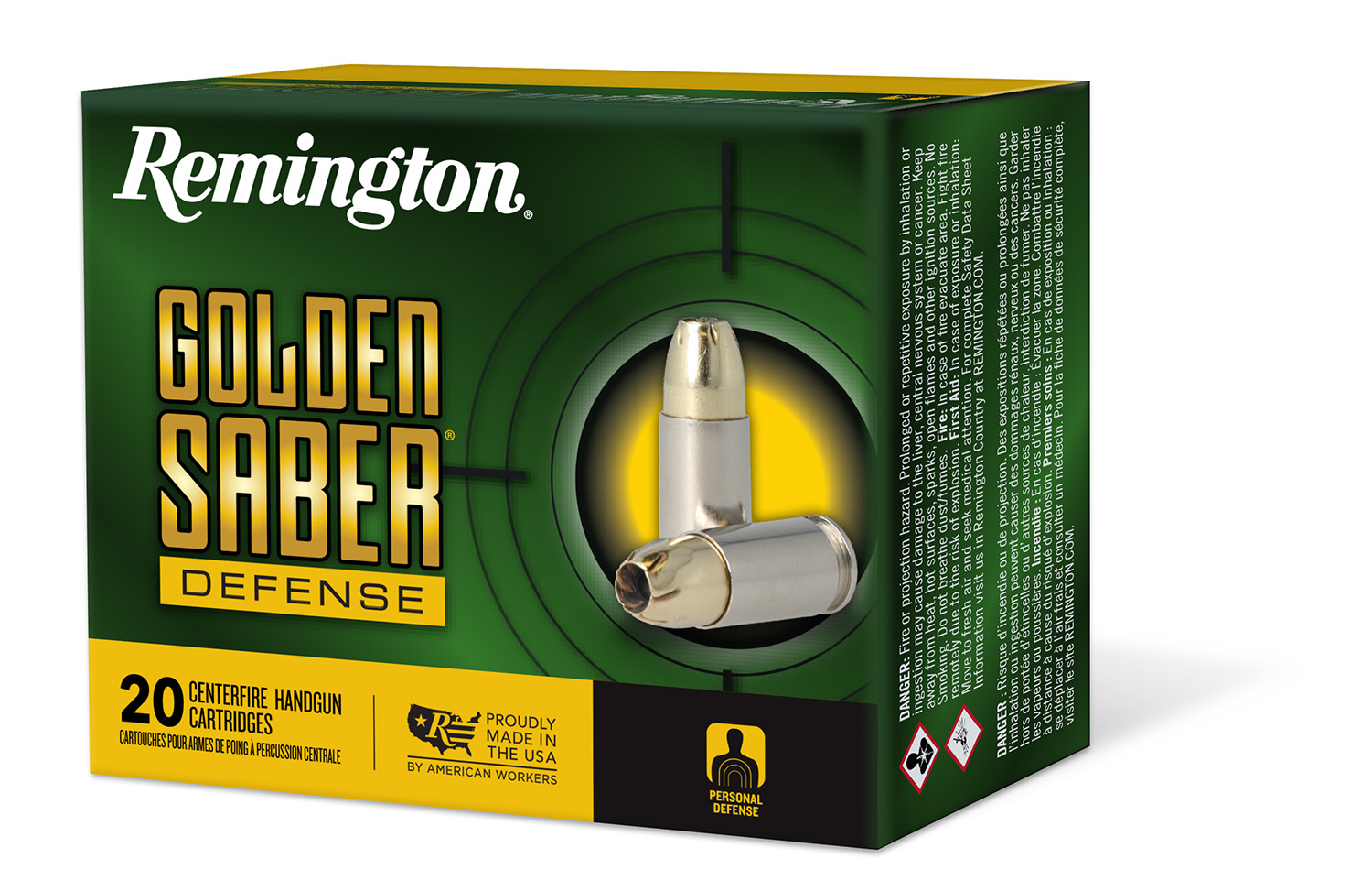 ington Ammunition 27611 Golden Saber Defense 45ACP P 185gr Brass Jacketed Hollow Point 20 Per Box/25 Case Ammo