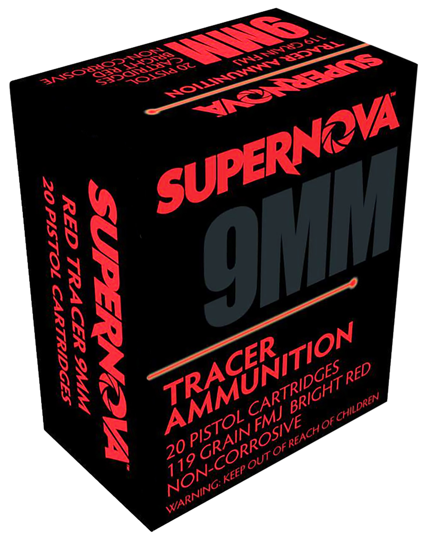 ernova PMSN9MMR Red Tracer Non Corrosive 9mmLuger 119gr Full Metal Jacket 20 Per Box/50 Case Ammo