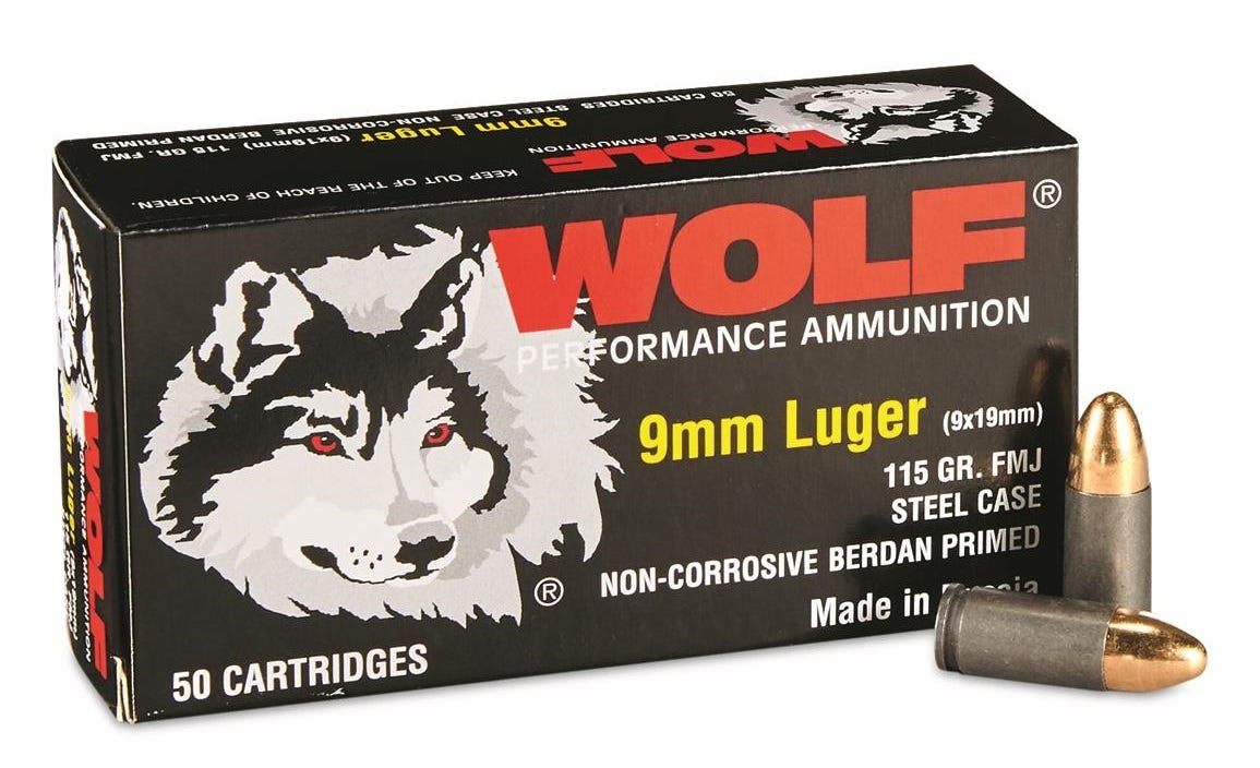 Wolf Performance 9mm Luger 115 Grain Full Metal Jacket(FMJ) Steel Case f Performance 9mm Luger 115 Grain Full Metal Jacket(FMJ) Steel Case Ammo