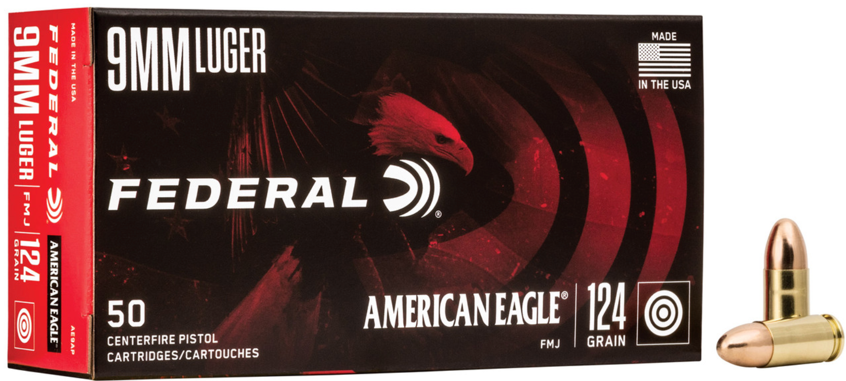 rican Eagle AE9AP Full Metal Jacket 124 Grain 9mm Luger/Parabellum 1150 Fps Ammo