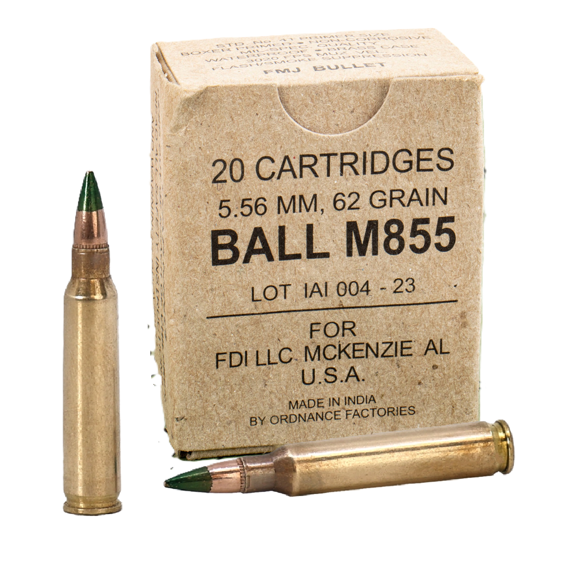  5.56x45mm M855 Green Tip 62 Grain Full Metal Jacket(FMJ) Ammo