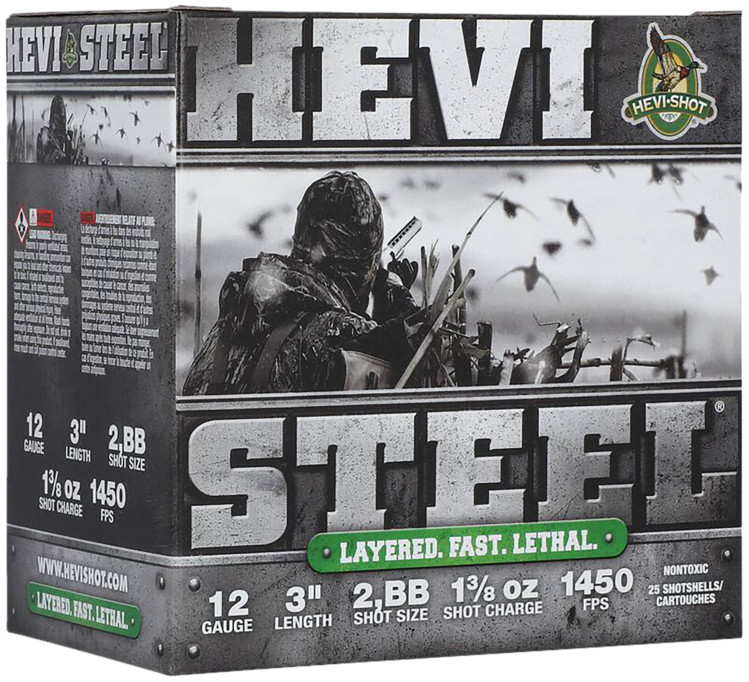 HEVI-Shot HEVI-Steel Shotshells 12ga 3  1-3 8oz 1450 fps  BB 2 25 ct