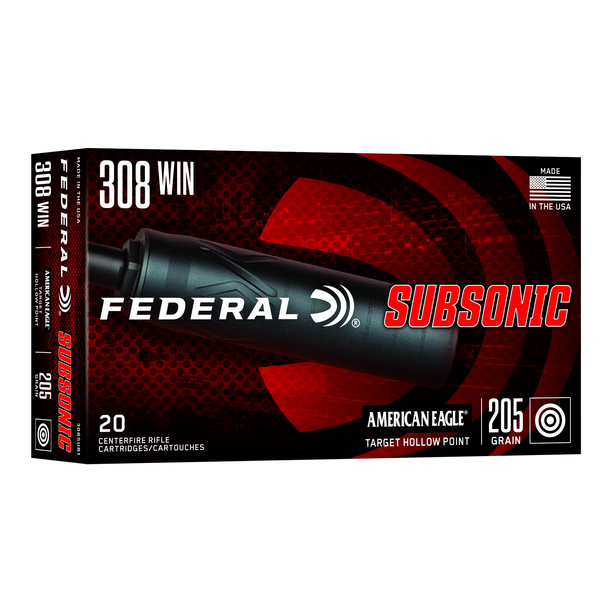 eral American Eagle .308 Win 205 Grain Subsonic Target Hollow Point Ammo