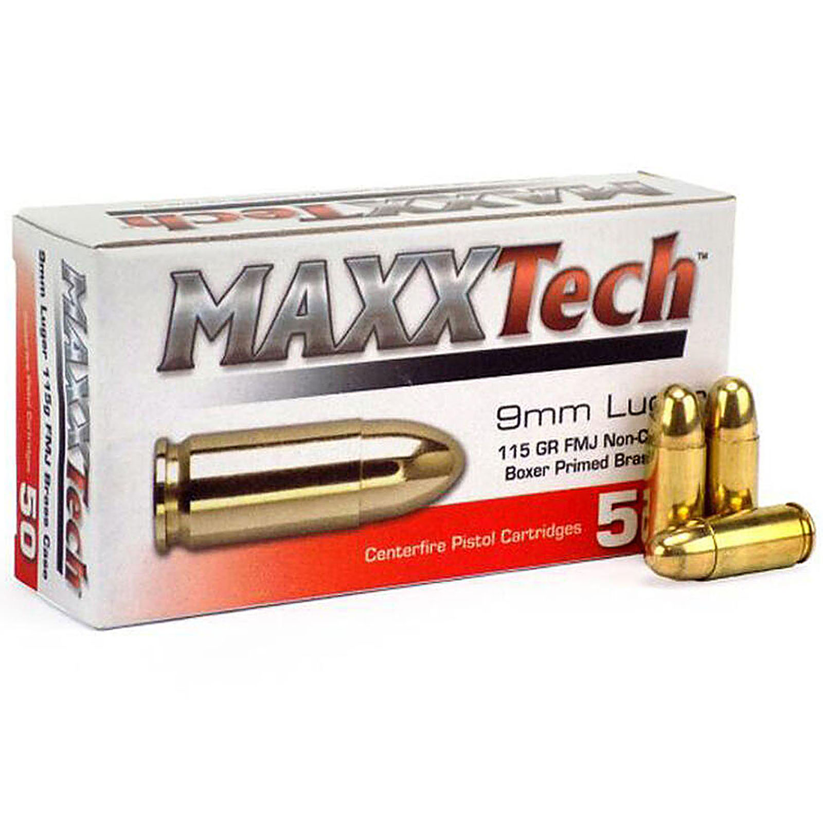 MaxxTech Ammo - Bulk 9mm Luger Ammunition 115 Grain Full Metal Jacket Bulk 9mm Luger Ammunition 115 Grain Full Metal Jacket Ammo