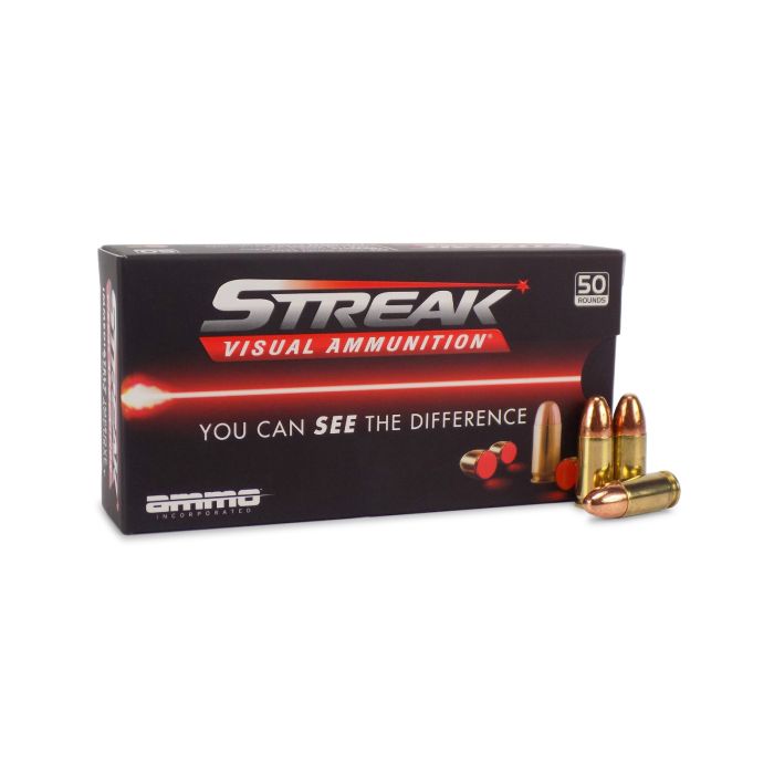 o Inc 9mm Luger Streak Visual (RED) Tracer Total Metal Case(TMC) 124 Grain Ammo
