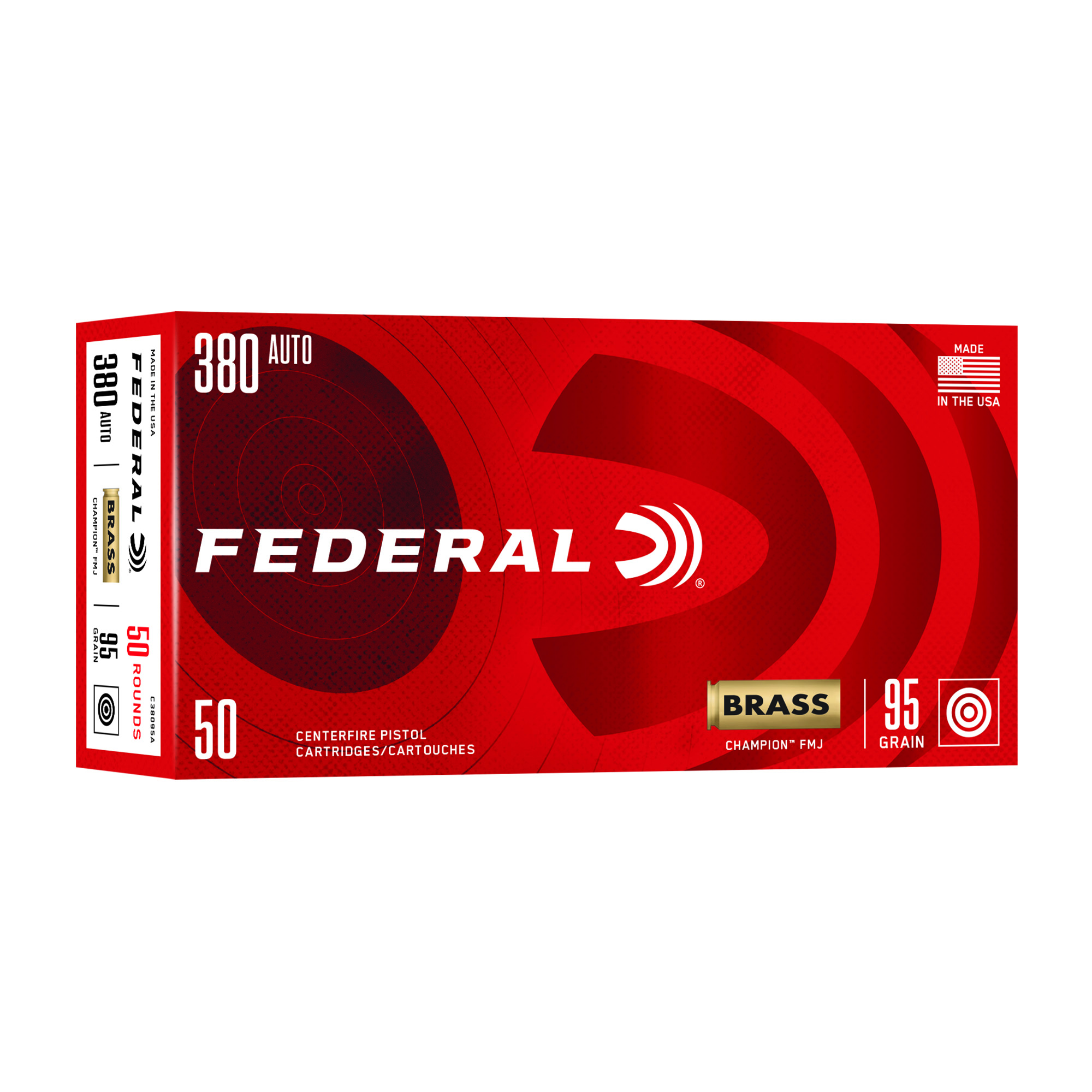 Federal Champion Ammo 380 ACP 95 Grain Full Metal Jacket(FMJ) eral Champion 380 ACP 95 Grain Full Metal Jacket(FMJ) Ammo