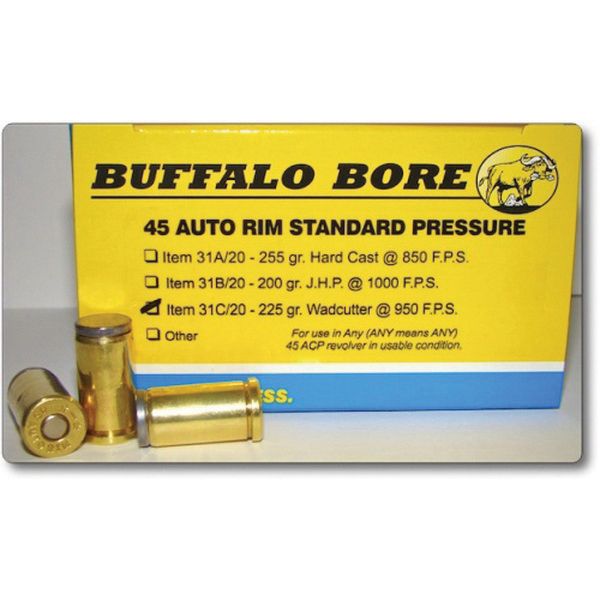 falo Bore Ammunition 31C20 Standard Pressure Strictly Business 45 Auto Rim 225 Gr Wadcutter (WC) 20 Per Box/ 12 Cs Ammo