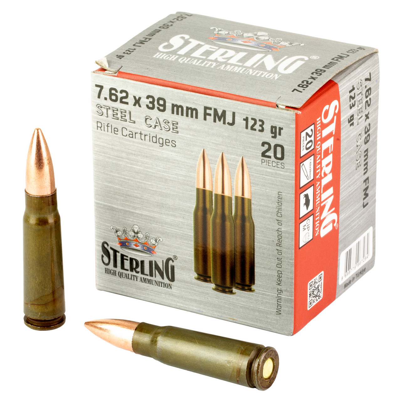 Sterling 7.62x39mm Ammunition Steel Case 123 Grain Full Metal Jacket 2362 FPS rling 7.62x39mm Ammunition Steel Case 123 Grain Full Metal Jacket 2362 FPS Ammo