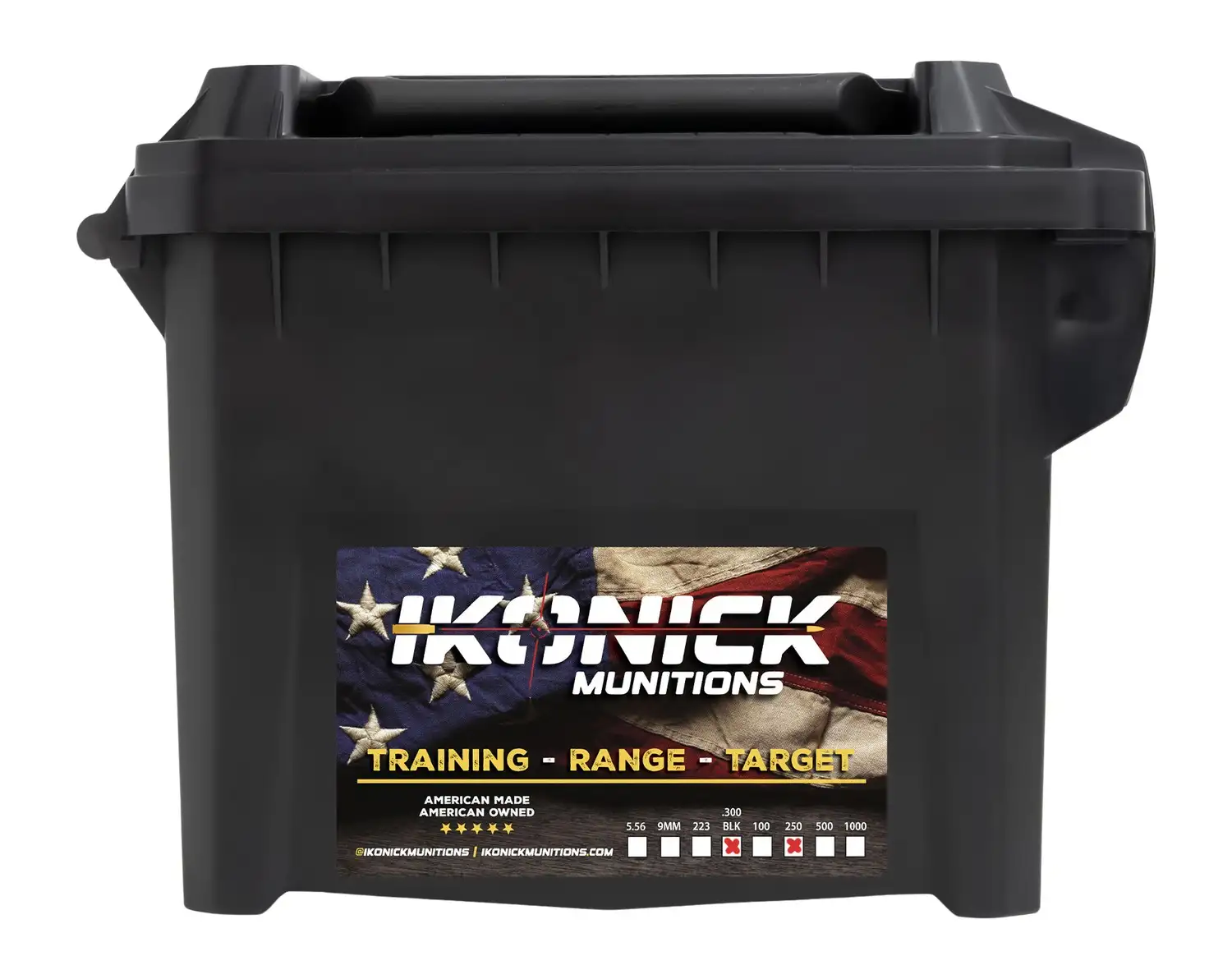 Ikonick Munitions 300 Blackout 147 Grain Full Metal Jacket Boat Tail(FMJBT) Ammo Can nick Munitions 300 Blackout 147 Grain Full Metal Jacket Boat Tail(FMJBT) Can Ammo
