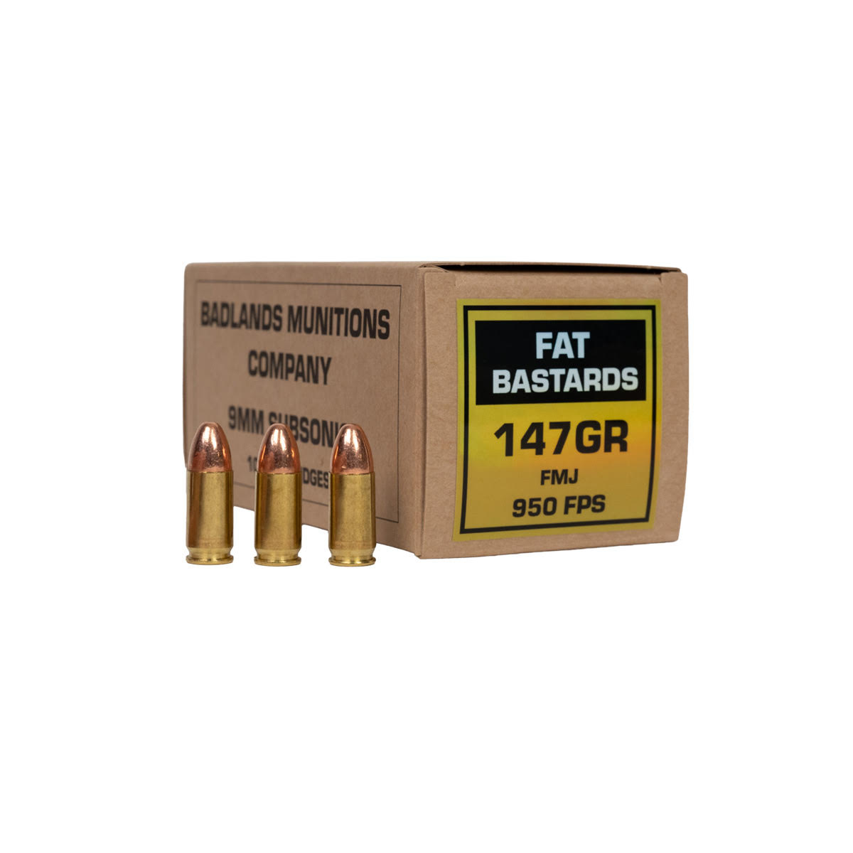 lands 9mm 147 Grain Fat Bastards Full Metal Jacket(FMJ) Match Grade Ammo