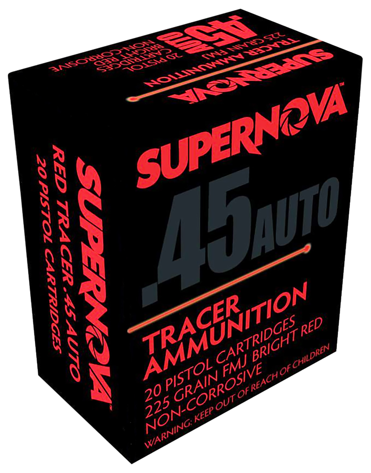 ernova PMSN45ACR Red Tracer Non Corrosive 45ACP 225gr Full Metal Jacket 20 Per Box/50 Case Ammo