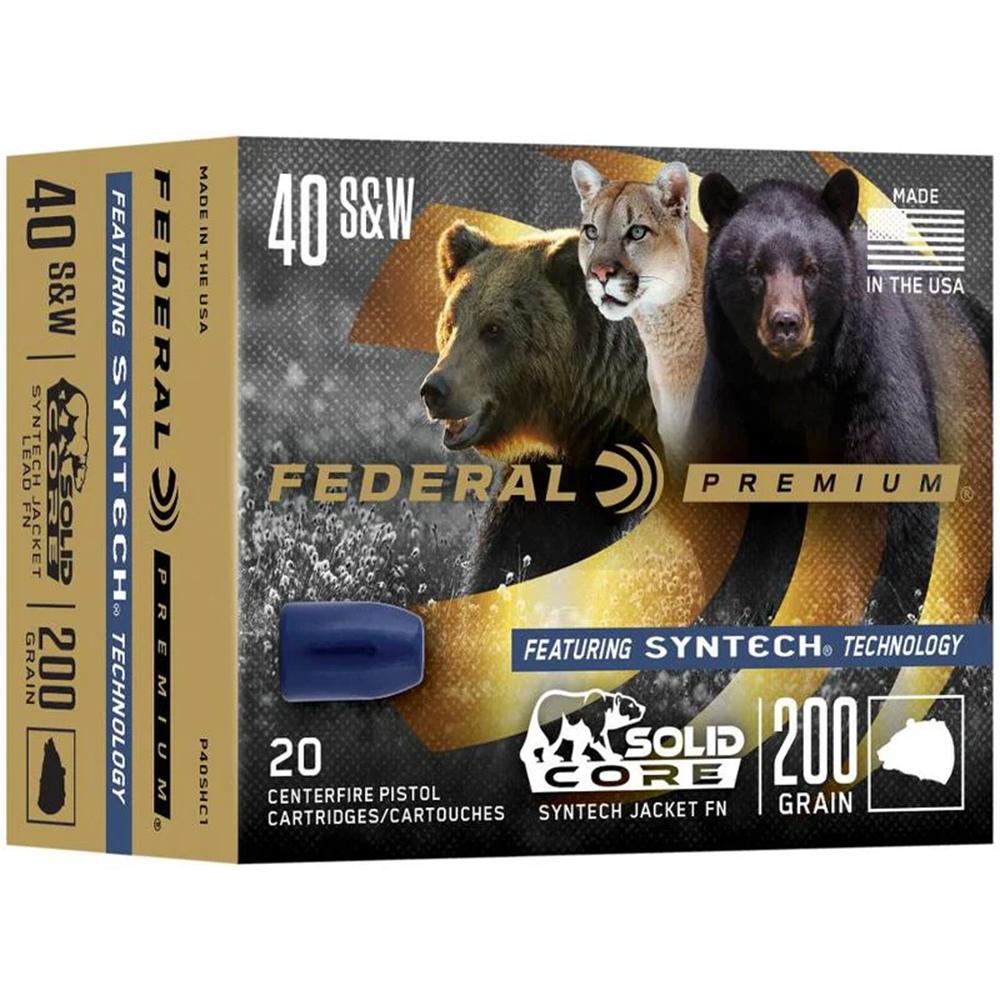 Federal P40SHC1 Premium Solid Core Synthetic Flat Nose 200 Grain .40 S&W 1000 Fps eral P40SHC1 Premium Solid Core Synthetic Flat Nose 200 Grain .40 S&W 1000 Fps Ammo
