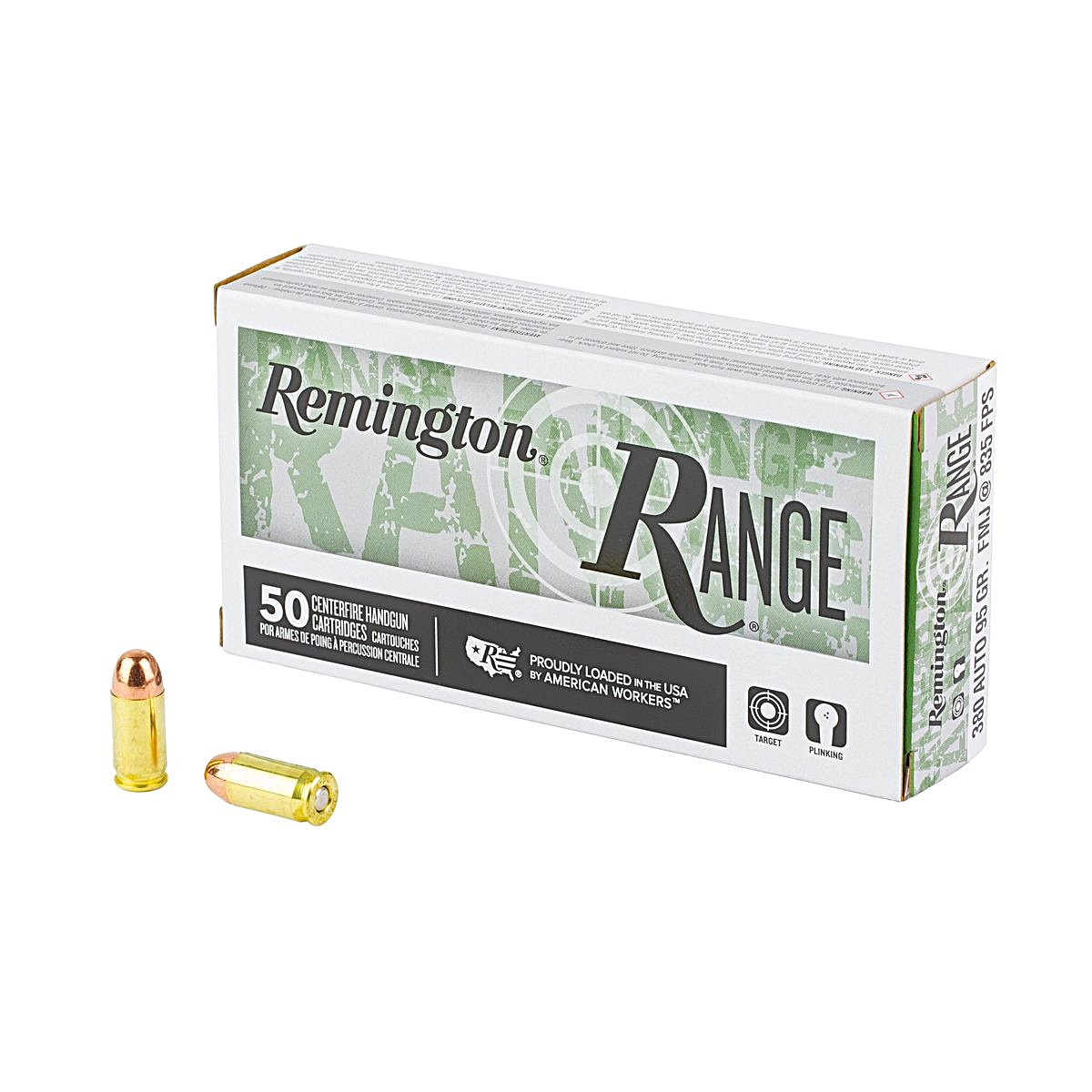 Remington Range 380 Auto 95 Grain Full Metal Jacket(FMJ) 955 FPS ington Range 380 Auto 95 Grain Full Metal Jacket(FMJ) 955 FPS Ammo
