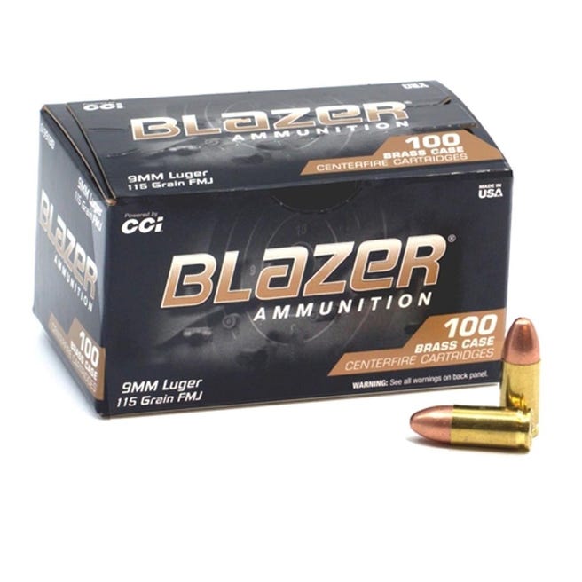 zer Ammunition Blazer Brass 9MM 115 Grain Full Metal Jacket 100 Round Box 51991BB Ammo