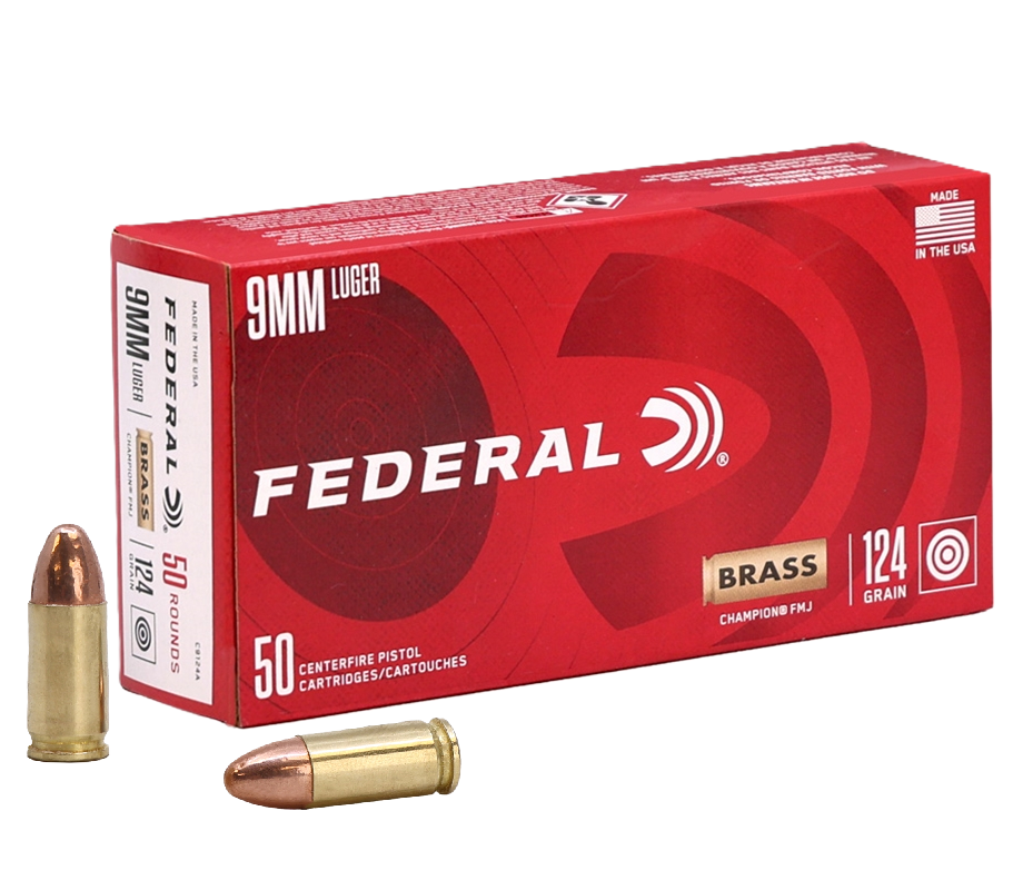 Federal Champion 9mm 124 Grain Full Metal Jacket(FMJ) eral Champion 9mm 124 Grain Full Metal Jacket(FMJ) Ammo