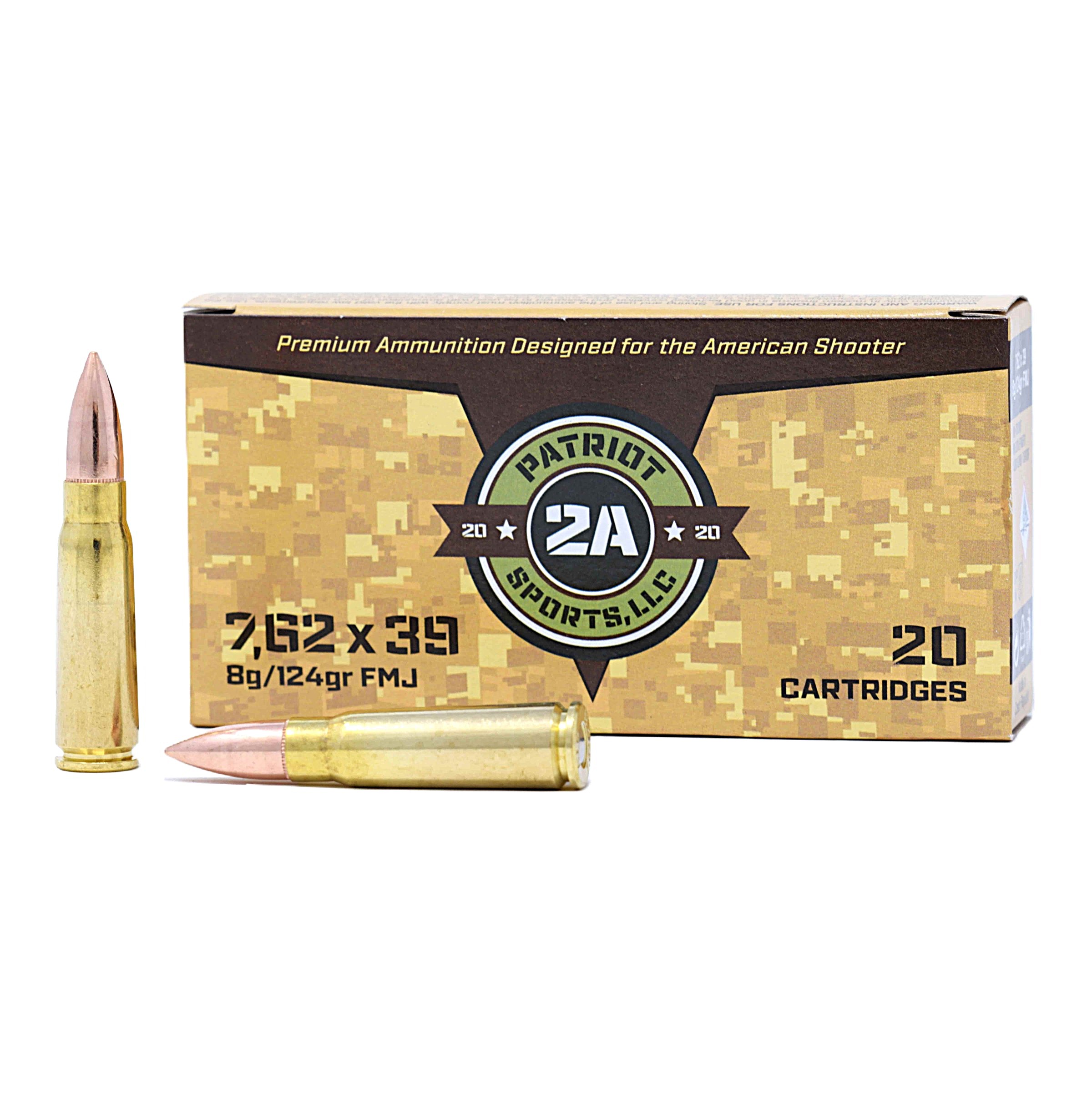 riot Sports 7.62x39mm 124 Grain Full Metal Jacket(FMJ) Brass Non-Corrosive Ammo