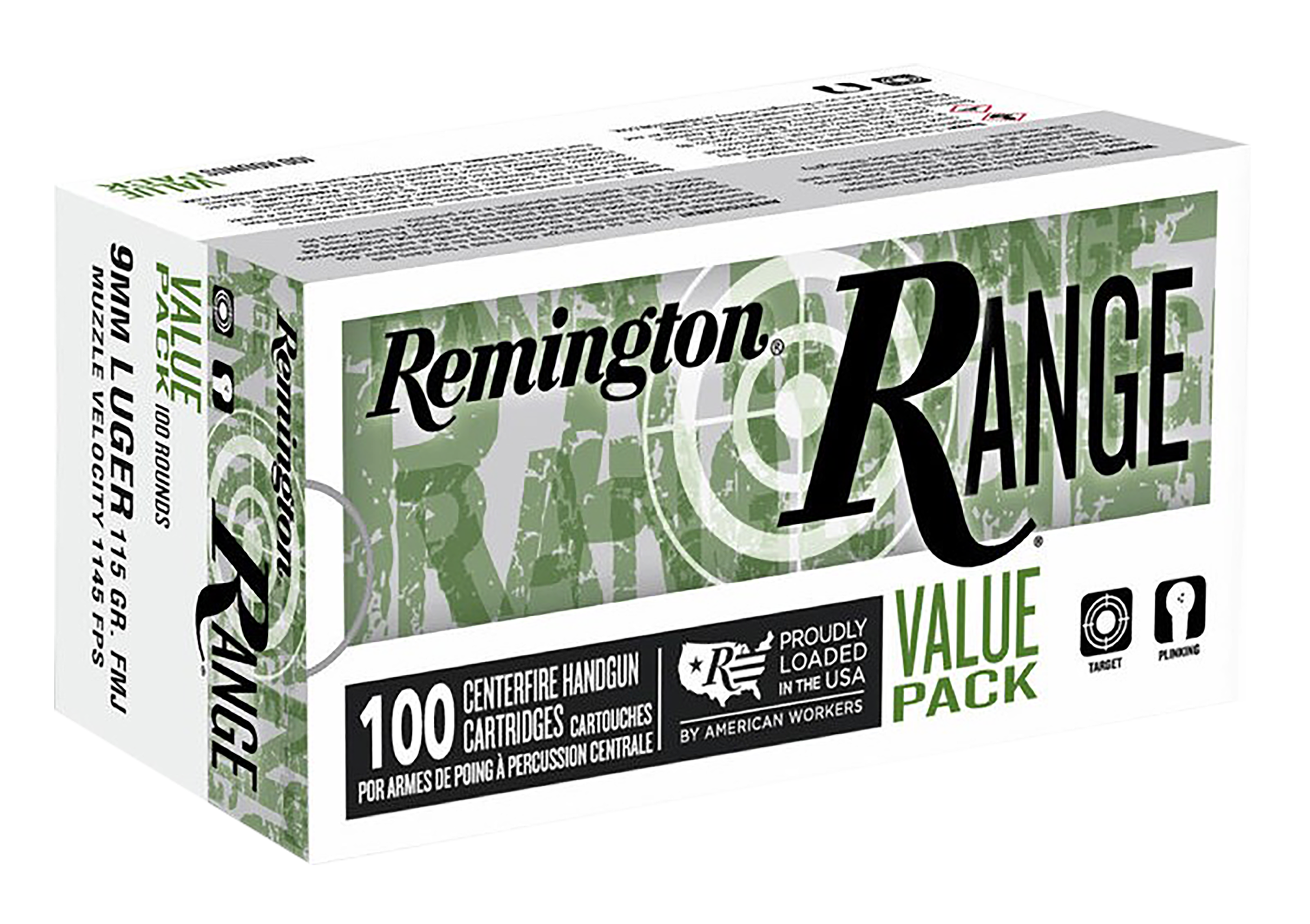 ington Range 9mm Luger 115 Grain Full Metal Jacket Value Pack Ammo