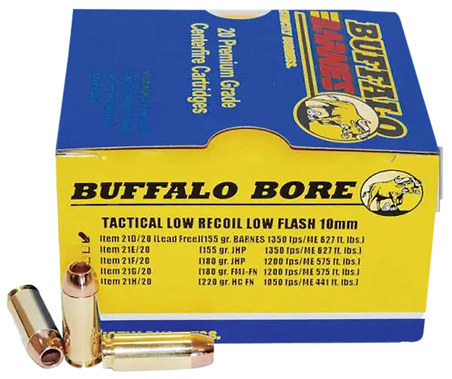 falo Bore Ammunition 21D20 Buffalo-Barnes Strictly Business 10mm Auto 155 Gr Barnes TAC-XP Lead Free 20 Per Box/ 12 Cs Ammo